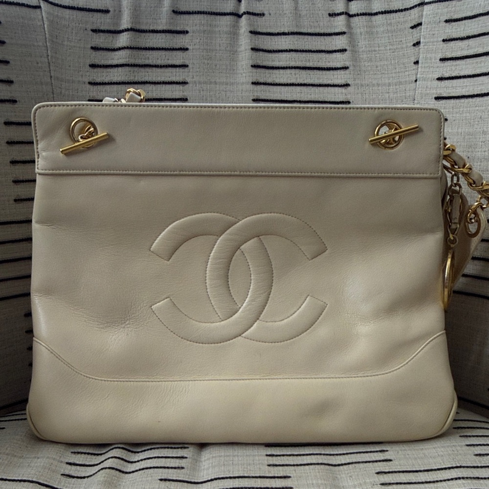 Chanel cream calfskin tote